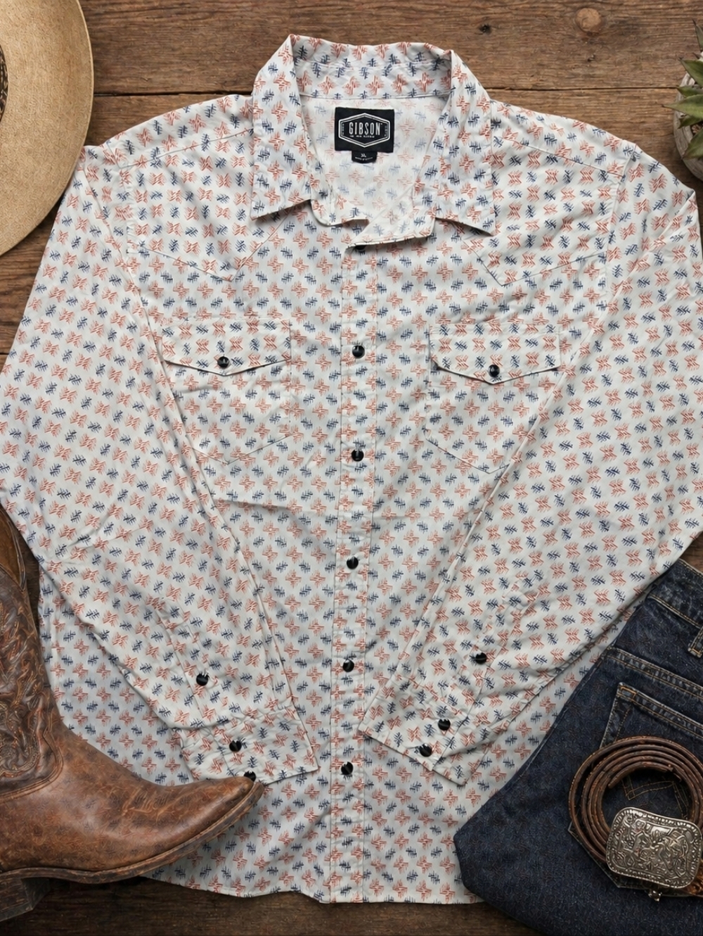 Gibson Men’s Western Long Sleeve Button Down Shirt XL Casual Fall Classic